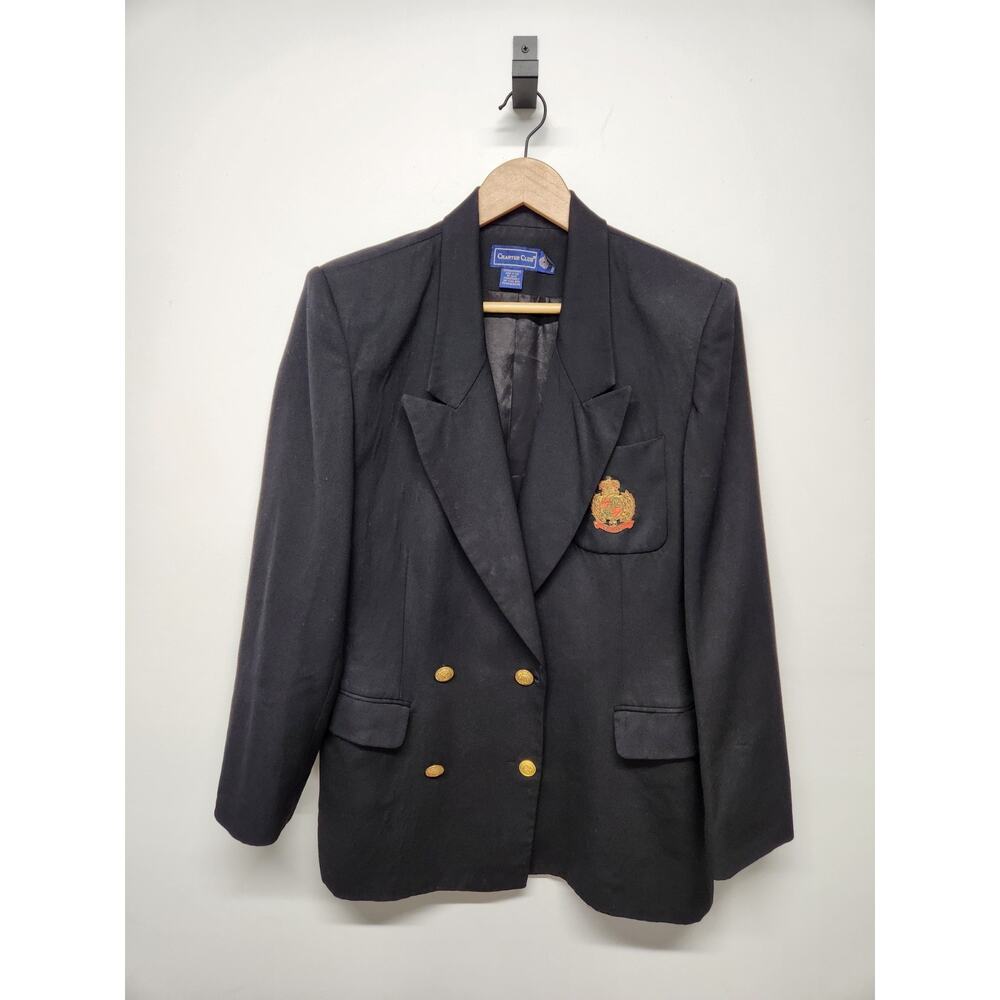 Vintage Charter Club Women's Oversized Double Breasted Wool Black Blazer, Size10